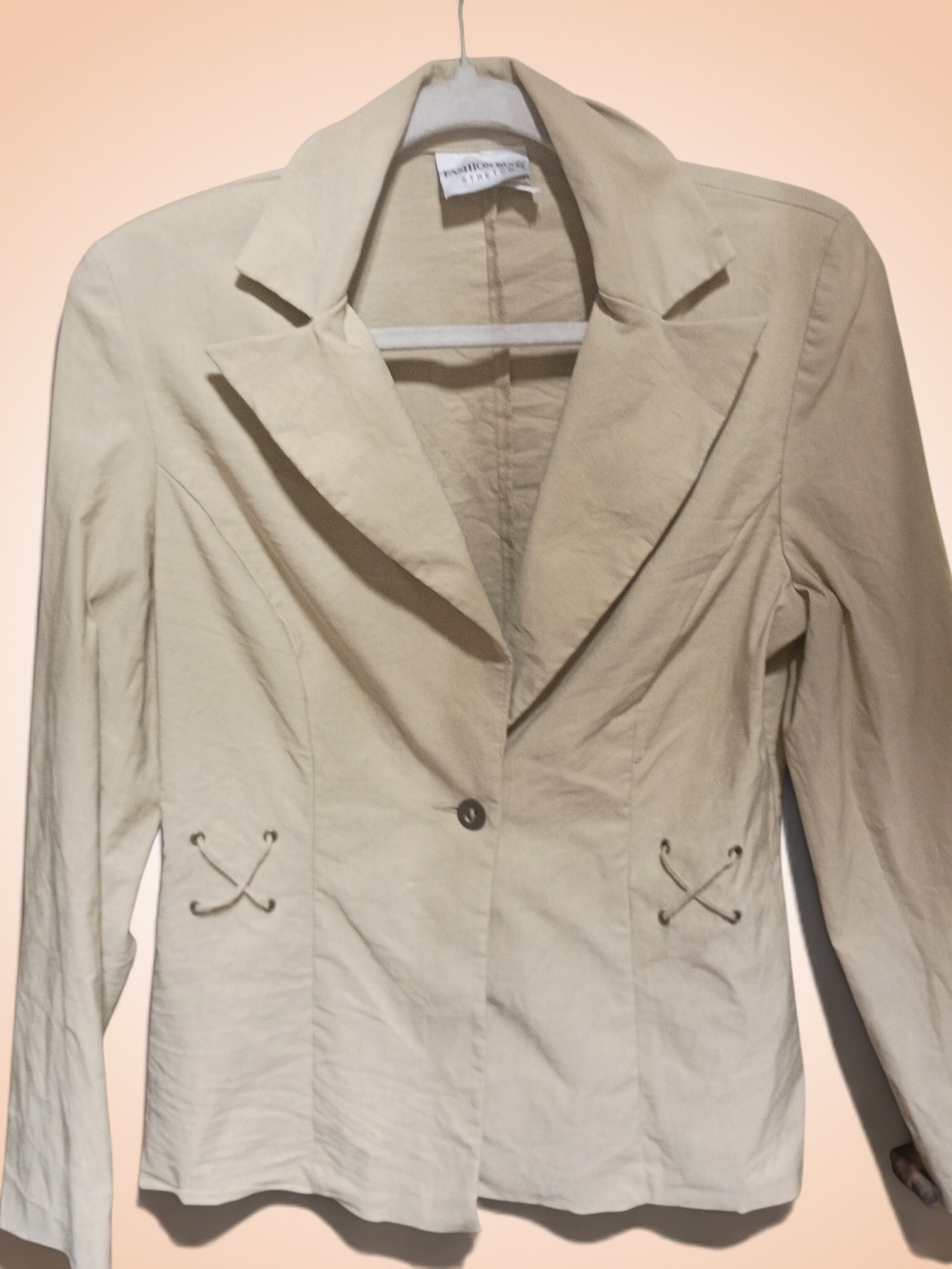 Vintage Y2K Fashion Bug Cream Single-Button Notch Collar Blazer Size Small